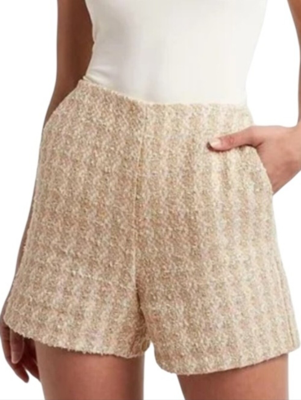 Nwt Express Gold Metalic & White Tweed Flat Panel Dress Shorts w Pockets